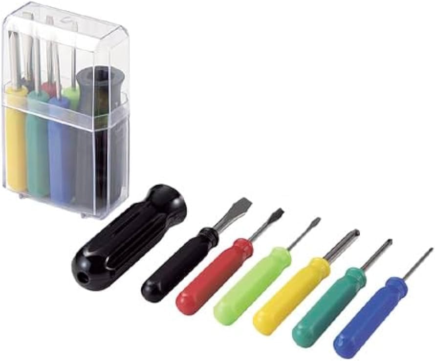 Precision Smalll Screwdriver Set, 6-Piece Flat & Phillips, with Handle, Case & Stand, Japan
