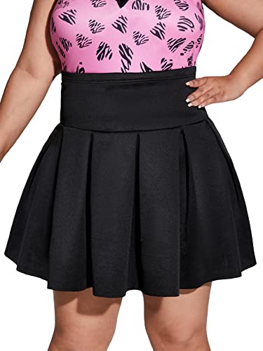 OYOANGLE Women's Plus Size Skater Tennis Skirt High Waist Mini Flared Pleated Skirt Black 3XL
