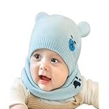 [ｍiaotti] ベビーニット帽子 ネックウォーマー 2点セット 赤ちゃん 新生児 冬 耳付き 0～2歳 フリーサイズ (ブルー)