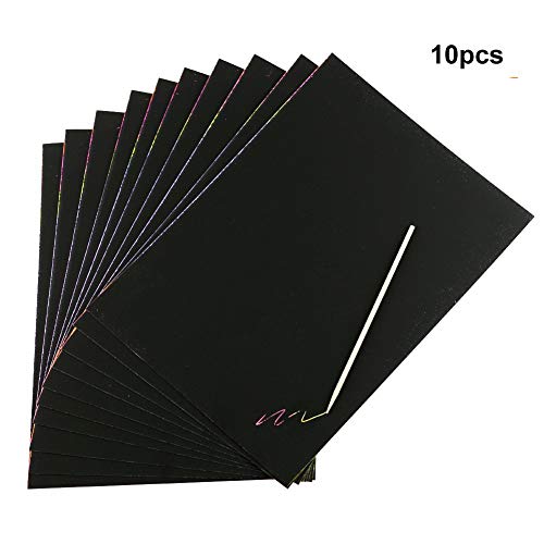 Scratch Paper Art Sketch Set 10 Big Sheets Scratch Paper Pad Novelty Scratchboard Art Kit with Wooden Stylus for Kids Children Adults Drawing Scratching Doodling Writing Craft Project DIY