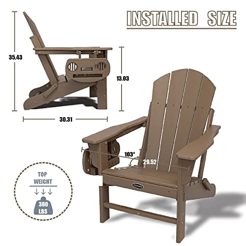 Foowin Adirondack Chair Set Of 4, Lounge Chair W/4 In 1 Cup Holder Trays, Folding Patio Chairs Weather Resistant, Fire Pit Chair For Deck, Garden, Backyard & Lawn Furniture (Set Of 4, Bronw) #TOP2