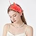 AMCAMI Fascinators Hats with Feather for Women 2025 Derby Hats Tea Party Hat with Headband and Clip Coral Red
