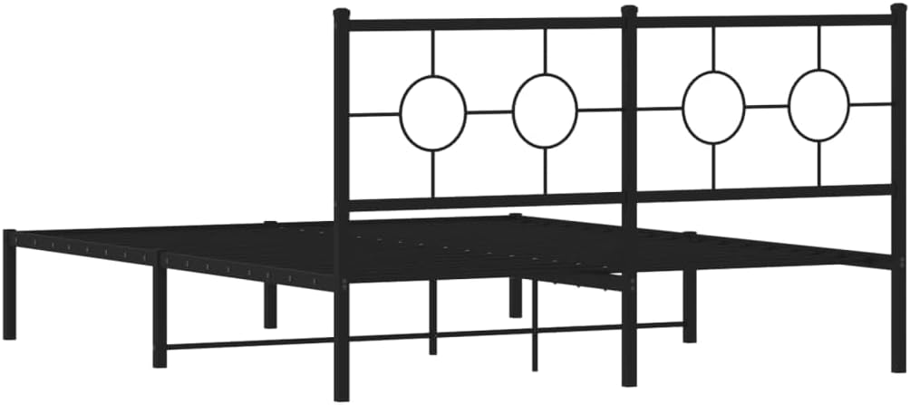 Bed Frame Black Steel Industrial Platform with Headboard 59x79 in King Size Durable Sturdy Foundation for Bedroom Mattress Support and Storage