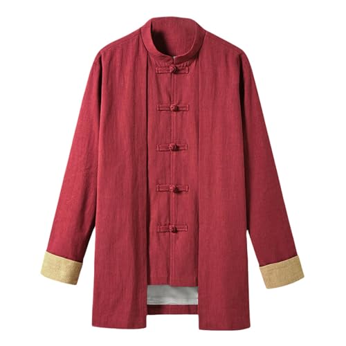 Costume Hanfu en lin rouge pour hommes S avec col montant style chinois rétro