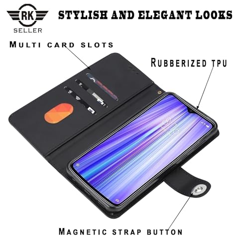 Image of Flip Back Cover Case for /Vivo Y18 5G | PU-Leather Finish & Magnetic Stand with Card Holder | Shockproof | Mobile Case Cover for Vivo Y18 5G (Black)