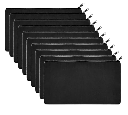 Image of Lify 10 Piece DIY Craft Blank Bag Canvas Makeup Pencil Pouch with Zipper- Multipurpose Pen Pencil Case Cotton Canvas Cosmetic Bag Travel Cosmetic Bag - (Black (10Pcs))