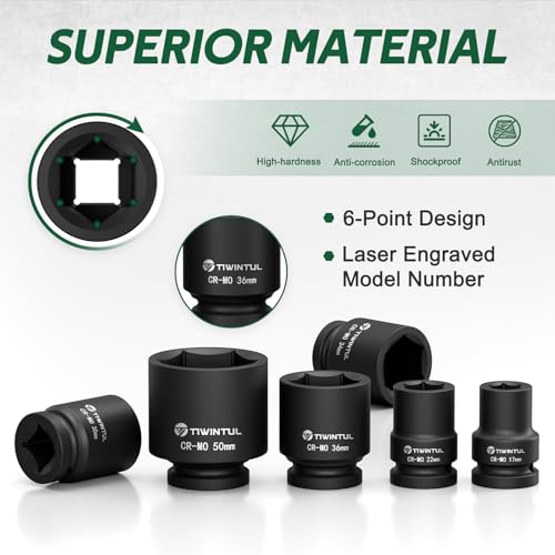 Image of 3 /4 Inch Drive Impact Socket Set, 15 Pieces Metric 17-55 mm | Heavy Duty 6-Point CR-MO Steel Impact Sockets, Impact Socket Set for Auto, Truck and Large Machinery Maintenance