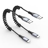 ZeniKon USB A to USB C Coiled Cable 3FT 2-Pack, Coiled USB C Cable for Car Fast Charging, Android Auto & CarPlay Cable Compatible with iPhone 16/15 Series, Galaxy S25/S24/S23, MacBook, iPad Pro/Air