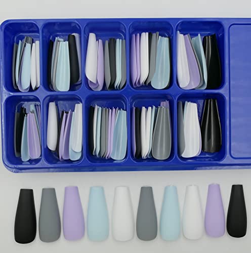 300Pc Matte Coffin Press On Nails Colored Long Ballerina False Nails Artificial Fingernails Full Cover Manicure Design Decor 10 Sizes #TOP3