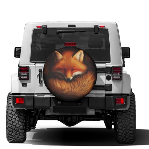 Image of Delerain Cute Red Fox Sleeping Spare Tire Cover Wheel Protectors Sun Protector Waterproof for Trailer RV SUV Truck and Many Vehicle(16 Inch for Diameter 29 inch-31 inch)