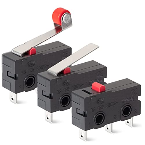 Redgoose 30Pcs Micro Limit Switch 250Vac 5A Spdt 1No 1Nc Normally Open Close Limit Switch Kw12-A/B/N(3X10Pcs) 3 Pins Tact Micro Switches Kit #TOP7