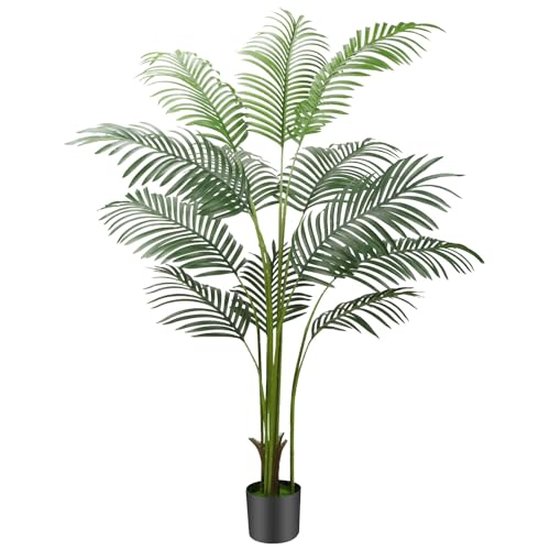 Sweetmirth 160cm Artificial Plants Palm Tree Indoor 5.3FT Tall Fake Faux Areca Tropical Palm Tree Large Artificial Plants Outdoor in Pot with Lifelike Leaves for Modern Home Living Room Office Decor