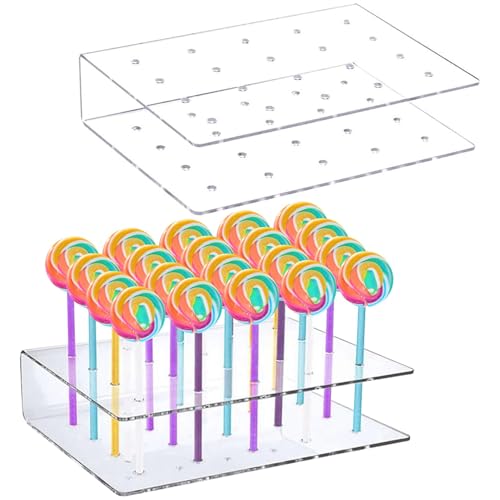 Cisolen 2Pcs Lollipop Holder Display Stand Acrylic Lollipop Holder Cake Pop Display Stand 20 Holes Cake Pop Stand for Wedding Party Birthday Baby Shower Prom Decoration Halloween Christmas Candy Stand
