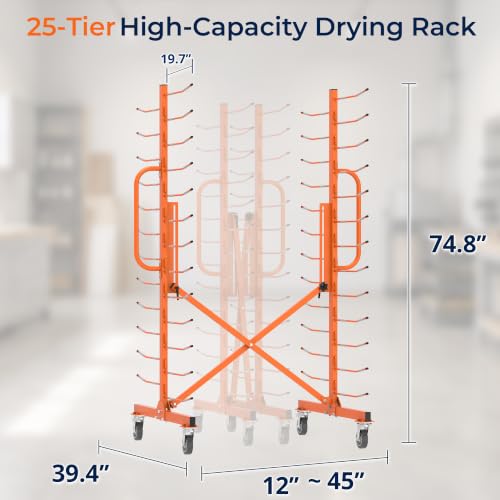 Image of MOOFI 25-Tier Paint Drying Rack with 50 Rods, Expandable Metal Cabinet Door Drying Rack with 5 Inch Locking Casters, Rolling Art Drying Rack for Workshop, Spray Booth, Garage