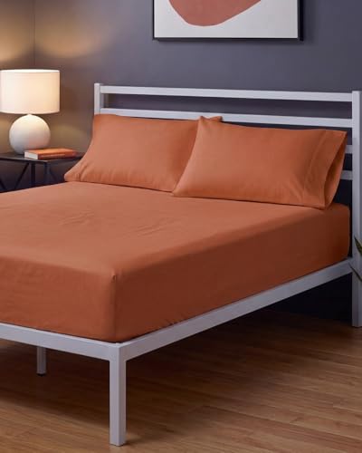Image of Sleepy Town King Size Bed Sheets - 3 Piece - NO Flat Sheet Included - King Sheet Set - Soft, Comfy & Cooling - Easy Care - Wrinkle & Fade Free - Brushed Microfiber - Deep Pocket Sheets (Terracotta)
