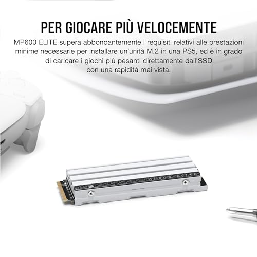 MP600 ELITE 4TB M.2 PCIe Gen4 x4 NVMe SSD per PS5 – Dissipatore Incluso – M.2 2280 – Fino a 7.000MB/sec di Lettura Sequenziale – NAND 3D TLC ad Alta Densità – Bianco - Hdd - Immagine 3