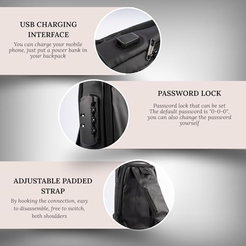 Image of Zaffira Anti Theft Sling Bag for Travel, Crossbody Chest Bag with Password Lock, Stylish Side Bag for Men,Shoulder Passport Bag, Cross Body Bag for both Men and Women, Birthday Gift for Men