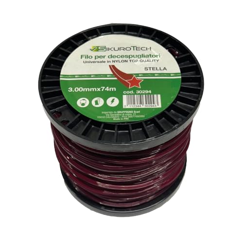 SikuroTech Filo per Decespugliatore 3.00 mm x 74 m, Sezione a Stella in Nylon Resistente, Taglio Preciso e Potente, cod. 30294, Universale per Tagliabordi e Uso Professionale (Stella 3x74)