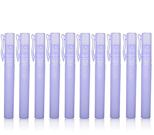 10ml Pen Clip Fine Mist,10 Pcs Plastic Frosted Atomizer Vials Empty Portable Refillable Pump Spray Bottle Perfume hand Sample Tube Travel Makeup Container (Purple)