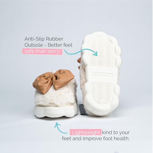 Yuki White Women’s Fuzzy Indoor Outdoor Slippers with Bow Accent – Trendy House Shoes with Non-Slip Cloud Sole for All-Day comfort shoes for women3