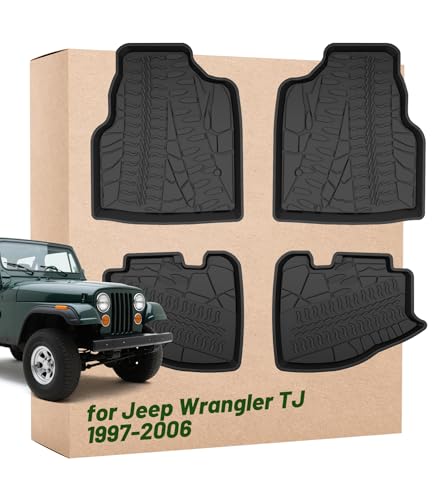 Landrol Car Floor Mats Liners Replacement for Jeep Wrangler TJ 1997-2006 Custom Fit Durable Odorless Front Rear Heavy Duty Carpets All Weather Black