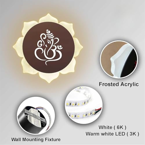 Image of Flower Ganpati LED Wall Light - Rose Gold & Frosted Acrylic | Ideal for Temple, Living Room, Bedroom, Pooja Room, Mandir & Shops - (2 Pack)