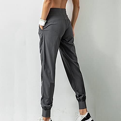 Calça feminina de corrida premium com bolso para suor, roupas casuais esportivas e esportivas, Cinza