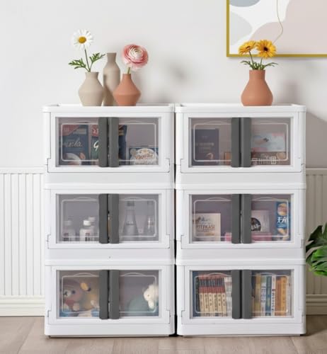 Image of URBAN LUXY Foldable Plastic Rack for Storage /Kitchen Cupboard /Sturdy Wardrobe for Clothes /Multipurpose Storage Organizer /Closet for Bedroom /Living Room /Laundry Room (White-Storage BIN - 2DOOR, 6PCS)