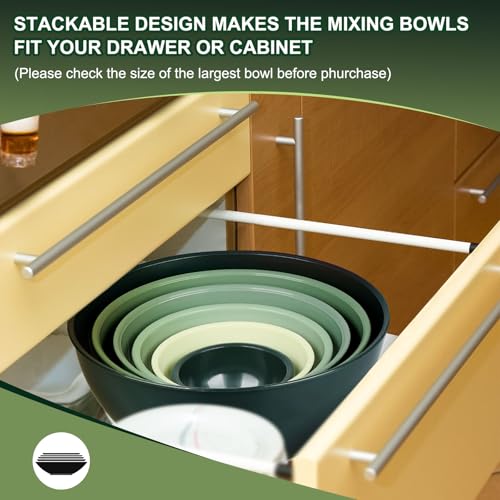 Greentainer Salatschüssel Set mit Deckel, 12-teiliges Rührschüssel aus Kunststoff, Stapelbare mixing bowls with lids für Küche,Große Schüsselset,Servierschalen ideal zum Mischen und Servieren