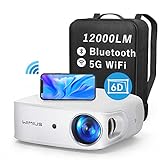 WiMiUS K7プロジェクター 12000lm 4K 5GWiFi Bluetooth5.1 リアル1080PフルHD 家庭用 小型 6D自動台形補正 4K対応 ズーム機能 300インチ大画面 ホームプロジェクター ホームシアー/ビジネス/天井吊り可 Android/iPhone/スマホ/タブレット/パソコン/SWITCH/DVDプレーヤー対応 USB/HDMI/AV/3.5mmオーディオ端子/ projector /低遅延 【日本語取扱書＆収納バッグ＆清掃セット付き】