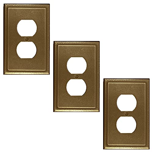 Questech Décor Single Duplex Electrical Outlet Cover Wall Plate, 1-Gang Single Switch Plate Standard Size Receptacle Cover, Decorative Wall Plate Ambient Design, Gold Finish, 3 Pack #TOP6