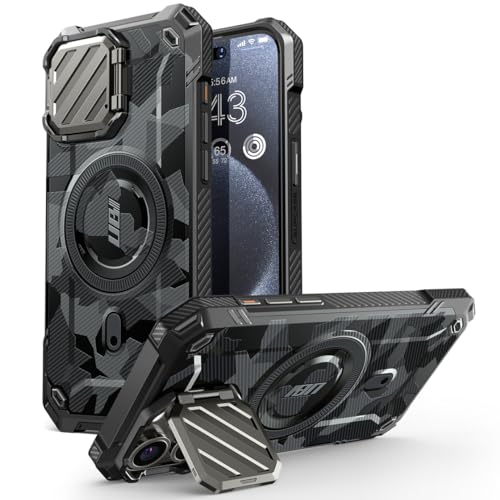 SUPCASE Coque pour iPhone 15 Pro Max Magnétique avec Protecteur Caméra Support Réglable [MagSafe Compatible] [Mag XT] Robuste Antichoc avec Béquille Intégrée Protection pour iPhone 15 Pro Max, Ombre
