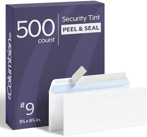 Columbian #9 Security Envelopes, 500 Pack, No Window Self Seal Envelopes for Business Mailings, 3-7/8" x 8-7/8", Durable 24 lb White Paper