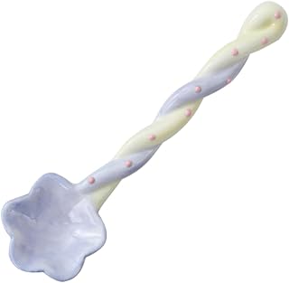 Cuchara de mango largo pintada a mano de color caramelo, agitador de cerámica para el hogar, cuchara giratoria con cuentas moradas
