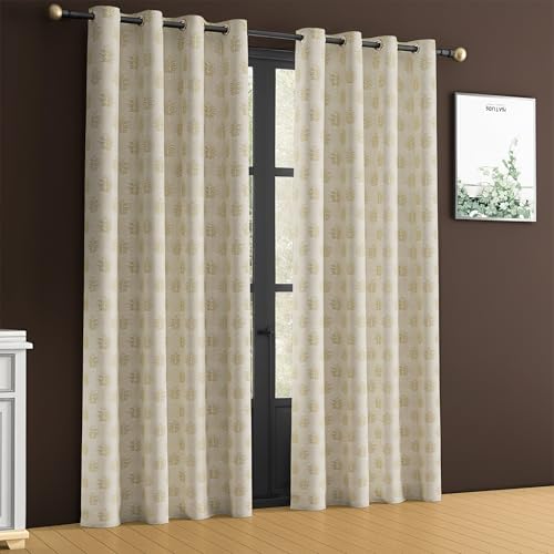 Image of Yellow Weaves 1 Pc Jacquard Tree Eyelet Long Door Curtain - Perfect for Home, Office, Bedroom, Living Room & Balcony - 7 Feet (Golden)