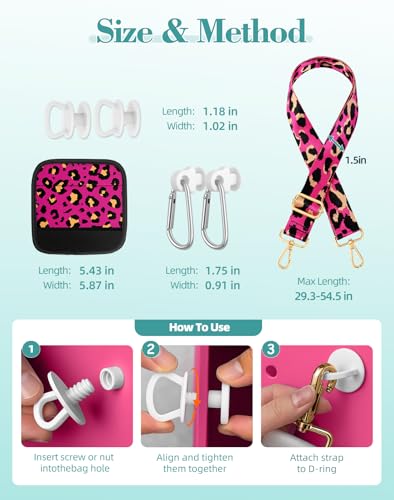 Image of Bag Strap Charms Crossbody for Bogg Bag Accessories - Shoulder Strap Neoprene Luggage Handle Wrap for Suitcase & 2 Key Holders Pink Leopard