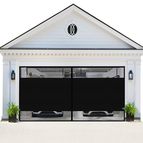 Privacy Garage Door Screen for 2 Car Garage 16x8FT Blackout Magnetic Screen Door with Retractable Mesh&Heavy Duty Weighted Bottom Easy Assembly&Pass for Garage/Patio (Black 16X8FT)