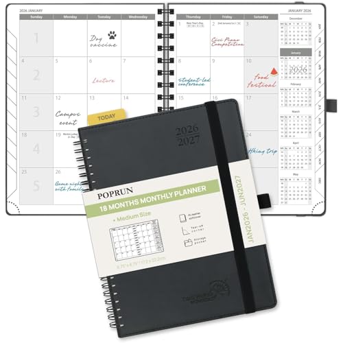 POPRUN Monthly Planner 2026-2027 (Medium 6.5' x 8.5') 18...