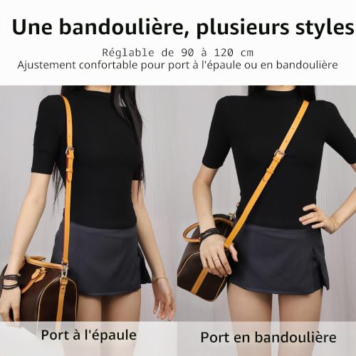 DGAZ Cuir Vachetta Réglable Bandouliere pour le sac LV Speedy, Remplacement de la sangle de sac à bandoulière réglable, Crossbody (1.8cm Wide; Apricot Yellow) – vue 3