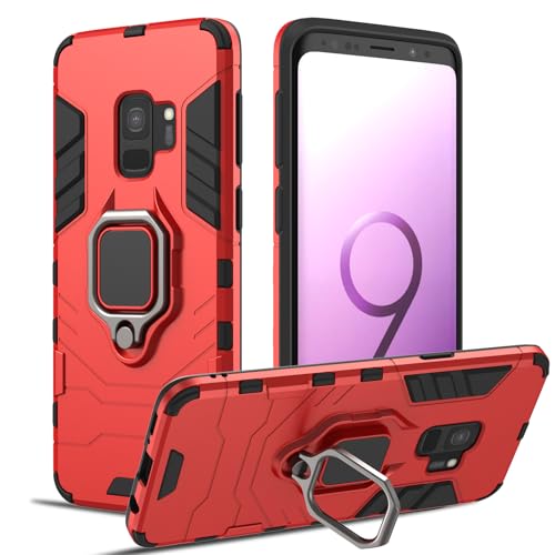 RIIMUHIR Cover per Samsung Galaxy S9, Custodia per Tutto il Corpo, Copertura Antiurto con 360°Magnetica Anello, Protettiva Rigida con Fotocamera Protettivo (Rosso)