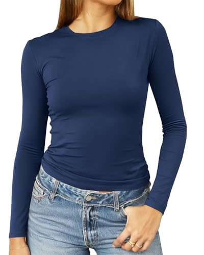Image of Abardsion Women's Slim Lightweigh Long Sleeve T Shirts | Fall Clothes 2026 Casual Basic Crewneck Going Out Crop Tops Y2K