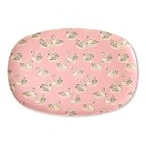 ReWu RICE ovaler Melaminteller Swan Print Pink 30 cm, Melaminplatte rosa, BPA-frei, spülmaschinenfest, leichter Teller für Frühstück, Snacks, Picknick & Alltag