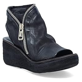 A.S.98 Naylor Wedge Sandal for Women – Open Toe Ladies Wedge Sandals with Leather Upper & Asymmetrical Zipper Collar