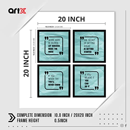 Image of ArtX Paper Motivational Quotes Work Hard Wall Art Painting, Framed Paintings For Home Office Decor 20 X 20 inches (Combined), 10.0 X 10.0, Multicolor Posters With Frame, Set of 4