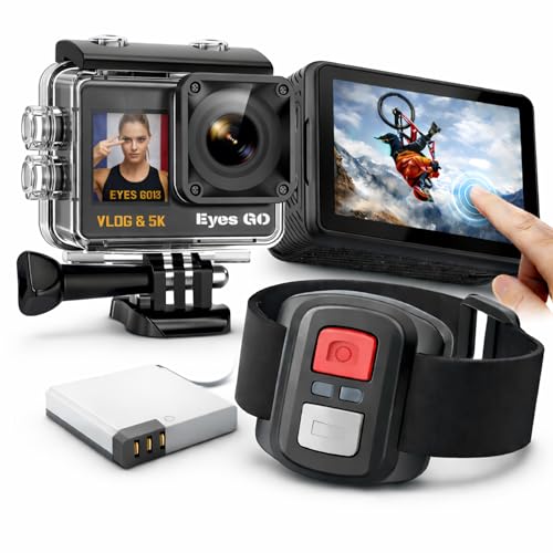 Eyes GO 5K Caméra Sport 5K30fps 4K60FPS 120FPS Marque FRANÇAISE 28 Accessoires Photo 50MP 2 Ecrans Tactile Vlog Stabilisateur E.I.S 2.0 Étanche 30M 1X1350mAh