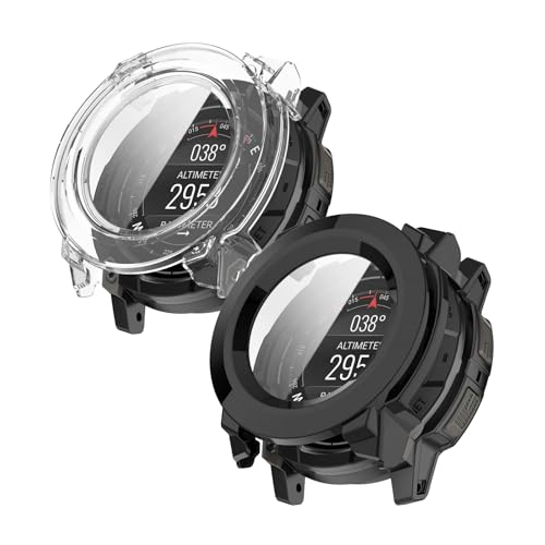 Qreach 2-Pack Full Coverage Case for Garmin Instinct 3 (45mm) Built-in HD Clear Screen Protector, Hard PC Shockproof Anti-Scratch All-In-One Dustproof Protective Watch Cover