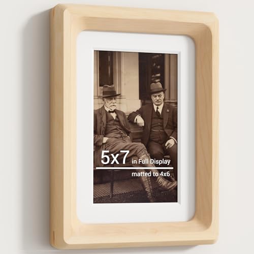 Heimlove 5x7 Picture Frames Natural Maple,Original Wood Hand Make Crafted Photo Frame with Mat to 4x6 Graduation Picture Display,Family Picture,Wedding Picture Tabletop & Wall Decoration