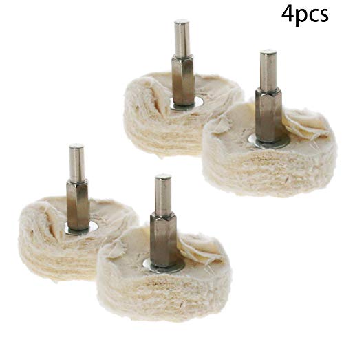 Image of Utoolmart 4 Pcs 2-Inch Buffing Polishing Pad Wheels Cotton with 1 /4-inch Handle for Manifold Aluminum Stainless Steel Chrome