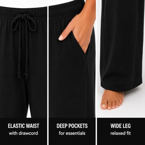 Image of Essential Elements Womens 3 Pack PJ Pants 100% Cotton Jersey Lounge Pajama | Soft Lightweight Breathable Knit With an Elastic Waist, Comfy for Sleep, Lounging and Relaxed Everyday Wear
