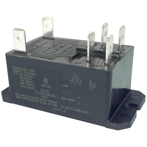 1-Pack T92S7A22-240 Relay – 30A 240VAC 6-Pin DPST-NO Industrial Relay – Compatible with HVAC Systems & Motor Controls